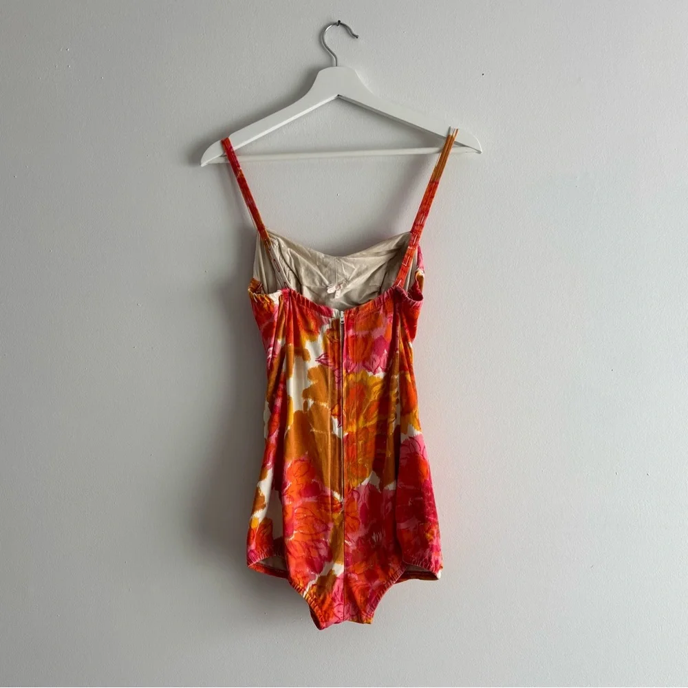Vintage 1950s COLE of CALIFORNIA Pink, Orange & Gold Floral Ruched Bathing Suit - Picture 15 of 16